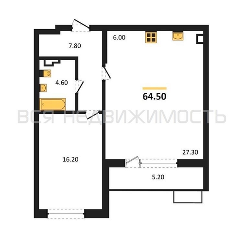 1-комнатная квартира, 64.5кв.м - изображение 0