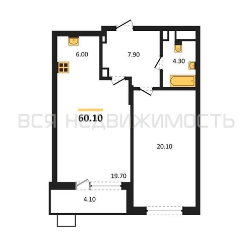 1-комнатная квартира, 60.1кв.м - изображение 0