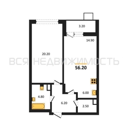 1-комнатная квартира, 56.2кв.м - изображение 1