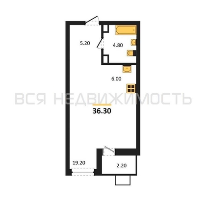 квартира-студия, 36,3кв.м. - изображение