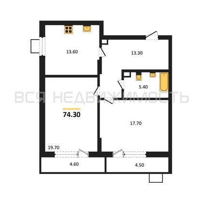 2-комнатная квартира, 74.3кв.м - изображение