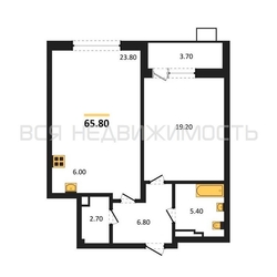 1-комнатная квартира, 65.8кв.м - изображение 1