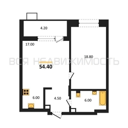1-комнатная квартира, 54.4кв.м - изображение 1