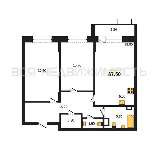 2-комнатная квартира, 87.6кв.м - изображение 0