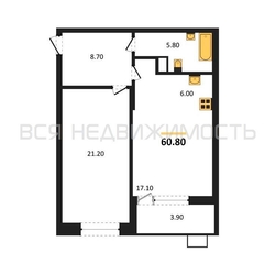 1-комнатная квартира, 60.8кв.м - изображение 1