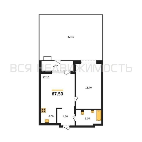 1-комнатная квартира, 67.5кв.м - изображение 0