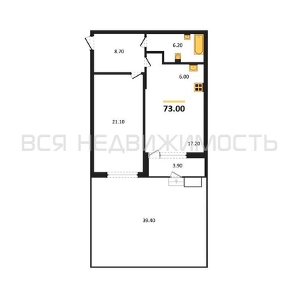 1-комнатная квартира, 73кв.м - изображение