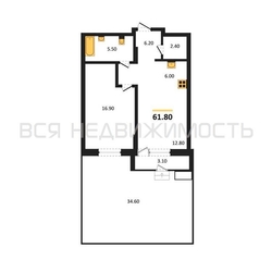 1-комнатная квартира, 61.8кв.м - изображение 1
