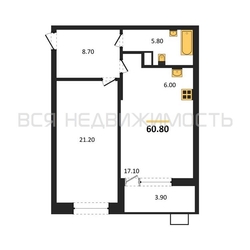 1-комнатная квартира, 60.8кв.м - изображение 1