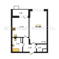 1-комнатная квартира, 47.8кв.м - изображение 1
