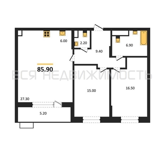2-комнатная квартира, 85.9кв.м - изображение 0