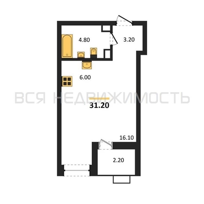 квартира-студия, 31,2кв.м. - изображение