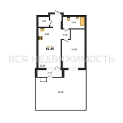 1-комнатная квартира, 61.8кв.м - изображение 1