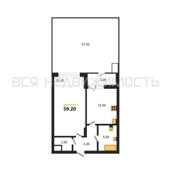 1-комнатная квартира, 59.2кв.м - изображение 1