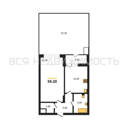 1-комнатная квартира, 59.2кв.м - изображение