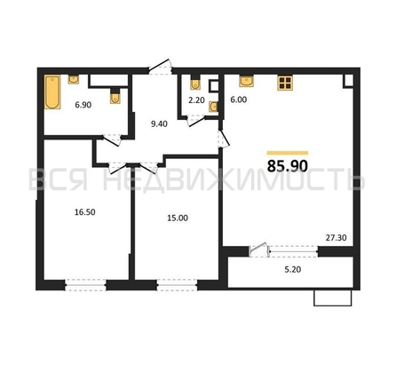 2-комнатная квартира, 85.9кв.м - изображение