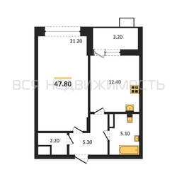 1-комнатная квартира, 47.8кв.м - изображение 1