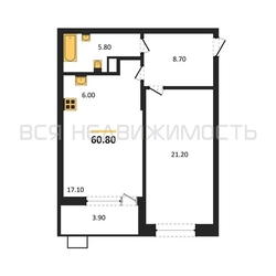 1-комнатная квартира, 60.8кв.м - изображение 1