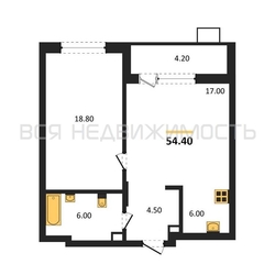 1-комнатная квартира, 54.4кв.м - изображение 1
