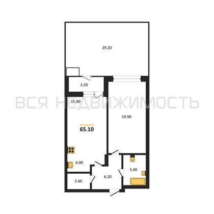 1-комнатная квартира, 65.1кв.м - изображение