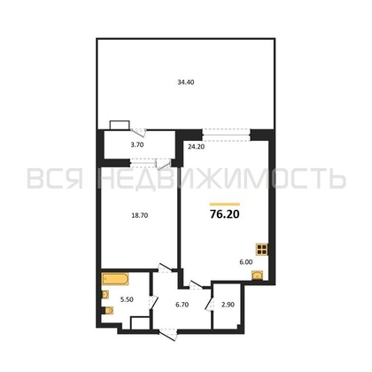 1-комнатная квартира, 76.2кв.м - изображение
