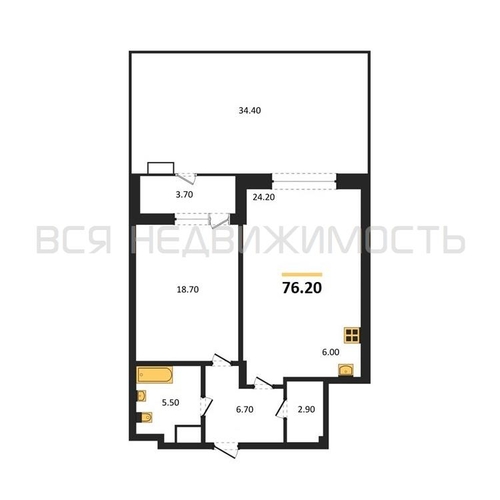 1-комнатная квартира, 76.2кв.м - изображение 0