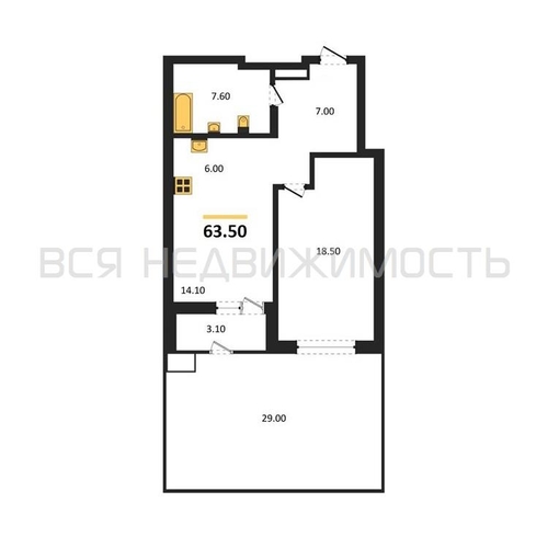 1-комнатная квартира, 63.5кв.м - изображение 0