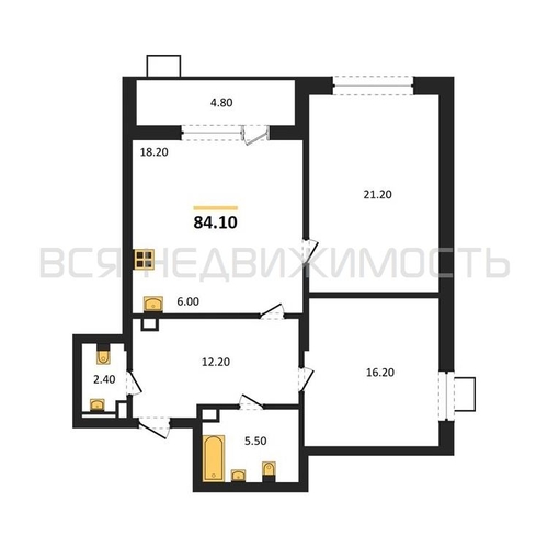 2-комнатная квартира, 84.1кв.м - изображение 0