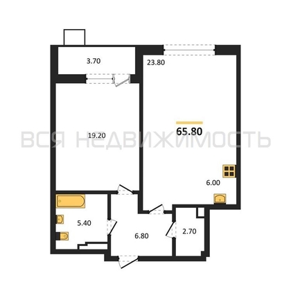 1-комнатная квартира, 65.8кв.м - изображение