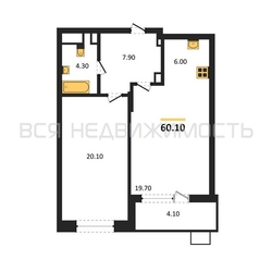1-комнатная квартира, 60.1кв.м - изображение 1