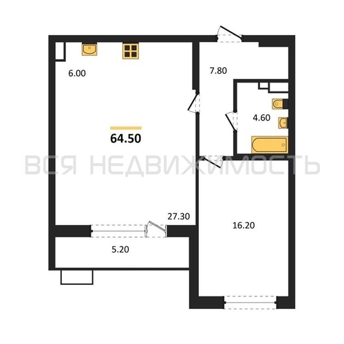 1-комнатная квартира, 64.5кв.м - изображение 0