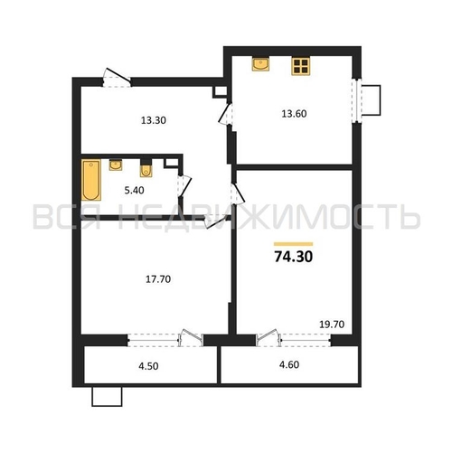 2-комнатная квартира, 74.3кв.м - изображение 0
