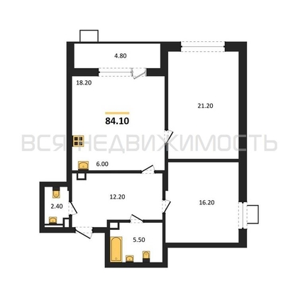 2-комнатная квартира, 84.1кв.м - изображение