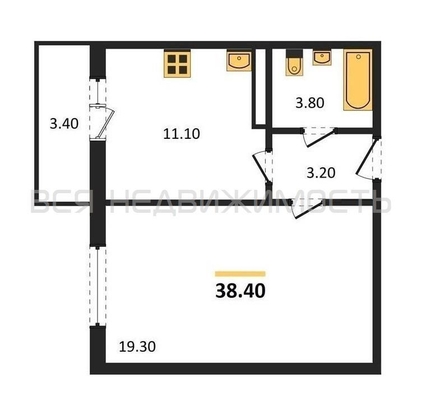 1-комнатная квартира, 38.4кв.м - изображение