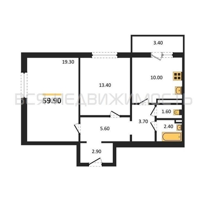 2-комнатная квартира, 59.9кв.м - изображение