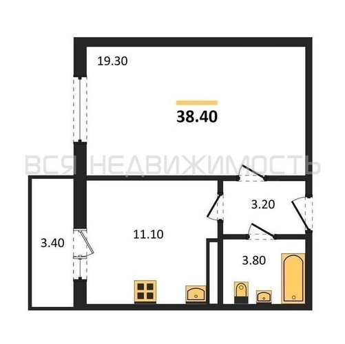 1-комнатная квартира, 38.4кв.м - изображение 0