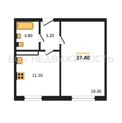 1-комнатная квартира, 37.4кв.м - изображение 0