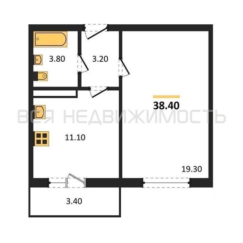 1-комнатная квартира, 38.4кв.м - изображение 0