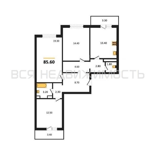 3-комнатная квартира, 85.6кв.м - изображение 0