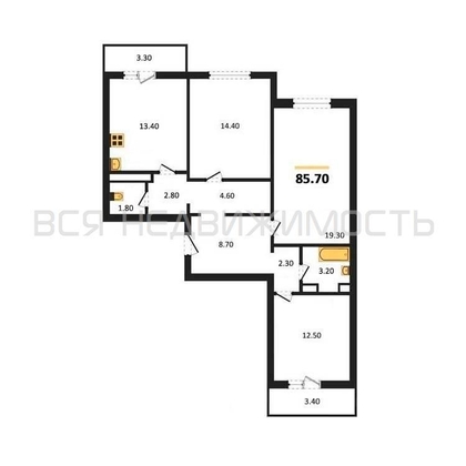 3-комнатная квартира, 85.7кв.м - изображение
