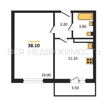 1-комнатная квартира, 38.1кв.м - изображение
