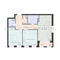 2-комнатная квартира, 66.52кв.м - изображение 1