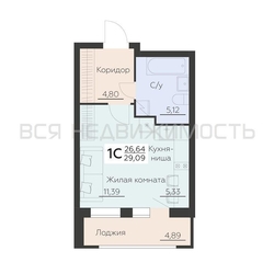 квартира-студия, 29,09кв.м. - изображение 1
