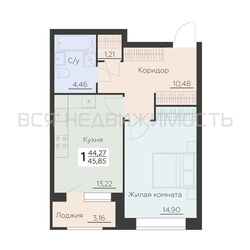 1-комнатная квартира, 45.85кв.м - изображение 1