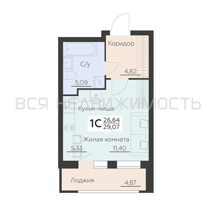 квартира-студия, 29,07кв.м. - изображение