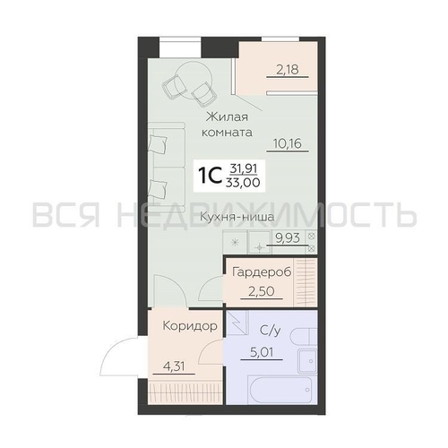 квартира-студия, 33кв.м. - изображение 0