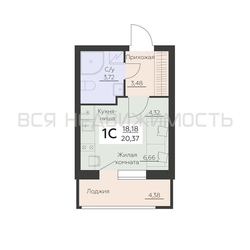 1-комнатная квартира, 33.67кв.м - изображение 1