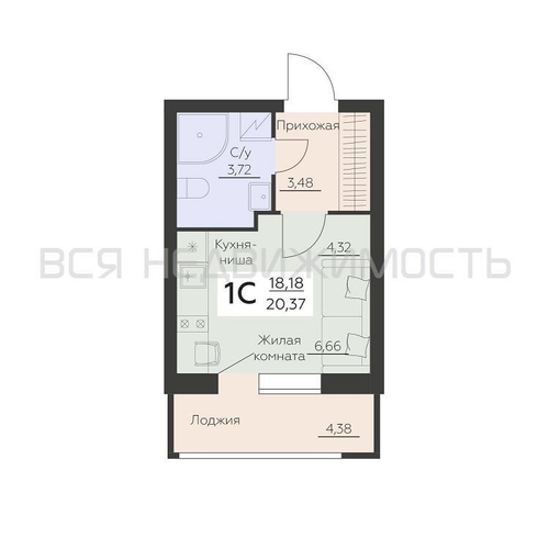 1-комнатная квартира, 33.67кв.м - изображение 0