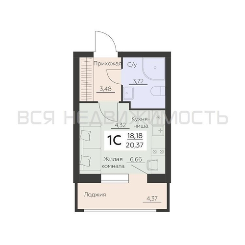 квартира-студия, 20,37кв.м. - изображение 0