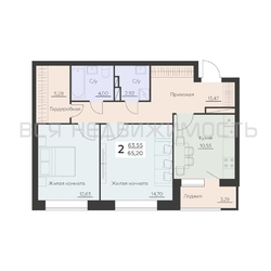 2-комнатная квартира, 65.2кв.м - изображение 1